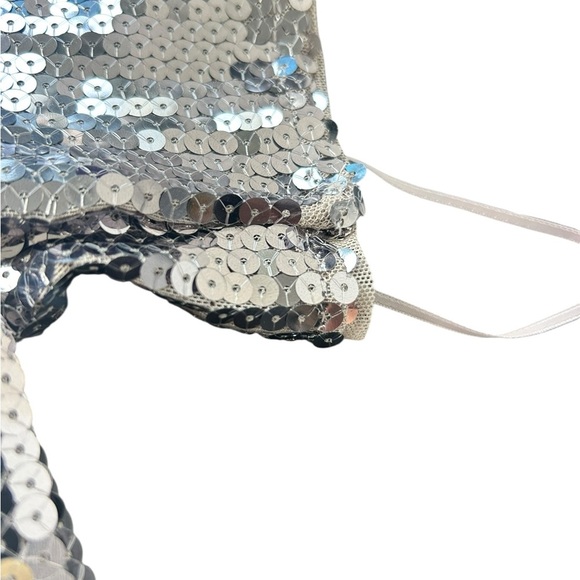 Abercrombie & Fitch Sequin Tee Shift Mini Dress Silver NWT Medium Petite - Picture 14 of 14